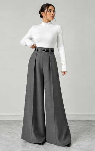 Minimalist Editorial Wide-Leg Suit Portrait